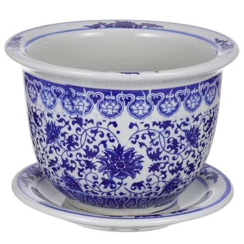 Image of GANAZONO Chinese Porcelain Planter Blue and White Ceramic Flowerpot Extra Large Potted Plant Chinoiserie