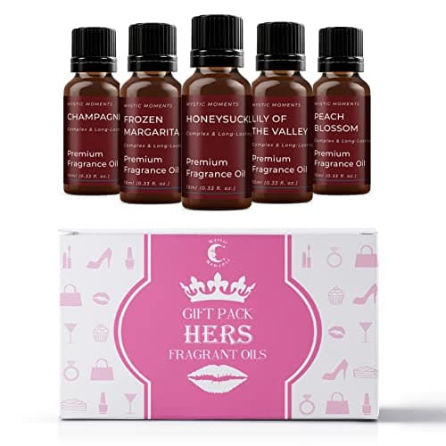 Image of Mystic Moments | Hers Fragrant Oils Gift Starter Pack | 5 x 10ml | Champagne, Frozen Margarita, Honeysuckle, Lily of The Valley, Peach Blossom | Rich Long-Lasting Scents