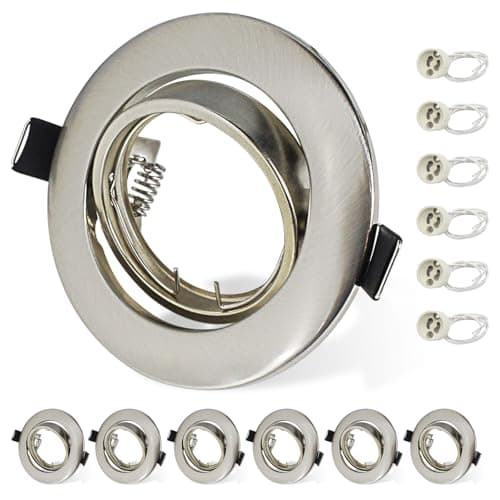 Image of Allesgute 6X Recessed Ceiling Lights Mounting Frame Round Brushed Chrome Downlights for Ceiling 360° Tilt Swivel LED Spotlight Fitting 240V incl. GU10 Socket, Cutout: 68-85mm, No Bulbs