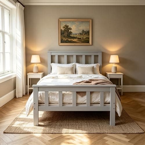 Image of Panana New Single Bed Frame 3FT White Solid Pine Wood Bed for Adults, Kids, Teenagers (Grey)