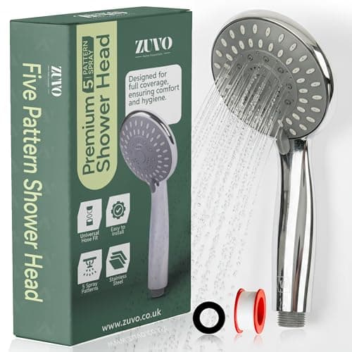 Image of Zuvo Adjustable High Pressure Shower Head – Universal Handheld Showerhead with 5 Spray Modes – Powerful Chrome Replacement for Low Water Pressure – Durable ABS Body with Anti-Clog Nozzles