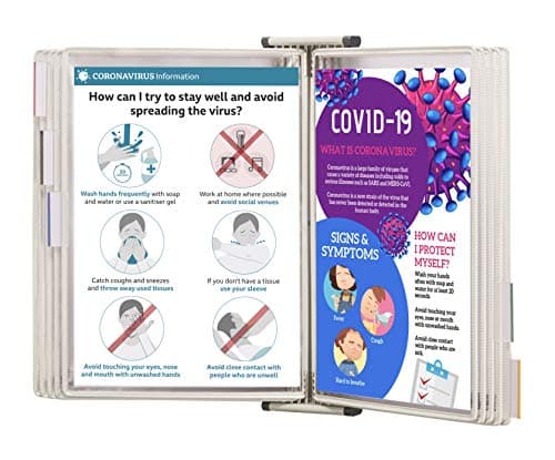 Image of Tarifold Fr 414502- Sterifold Antimicrobial Wall Kit with 10 Swivel Pockets A4 Document Holder, White Frame