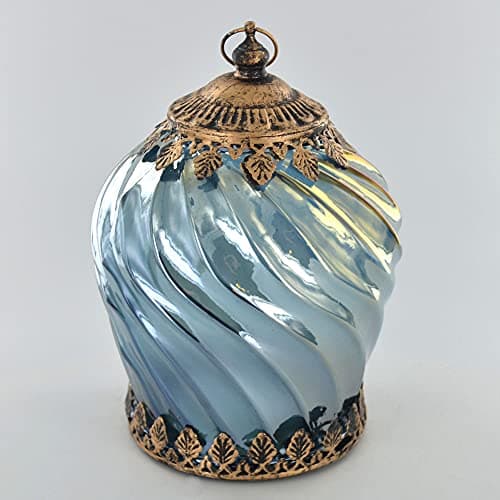 Image of LED Blue Iridescent Moroccan Style Glass Battery Powered Lantern Home Decor Christmas 24491