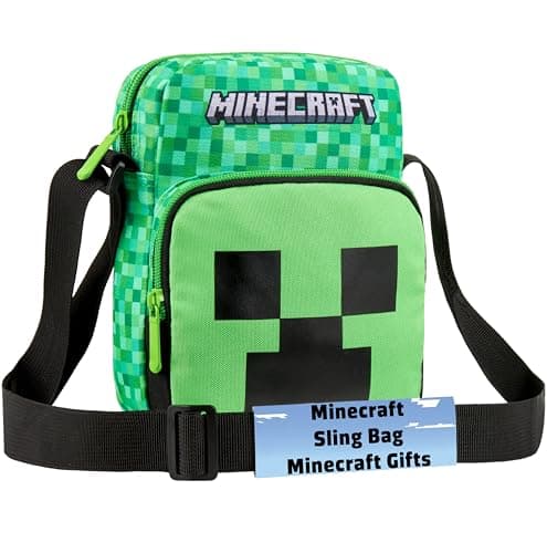 Image of Minecraft Shoulder Bag for Kids & Teenagers, Creeper Sling Bag With Adjustable Strap, Travel & Holiday Essentials, Gamer Gifts for Boys (Green Creeper 1)