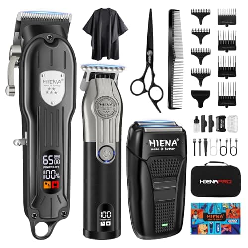 Image of HIENA PRO Professional Hair Clippers Men Cordless Electric Beard Trimmer and Foil Shaver Set Home Hair Cutting Kit Type-C Rechargeable for Barber Clippers with LED Display