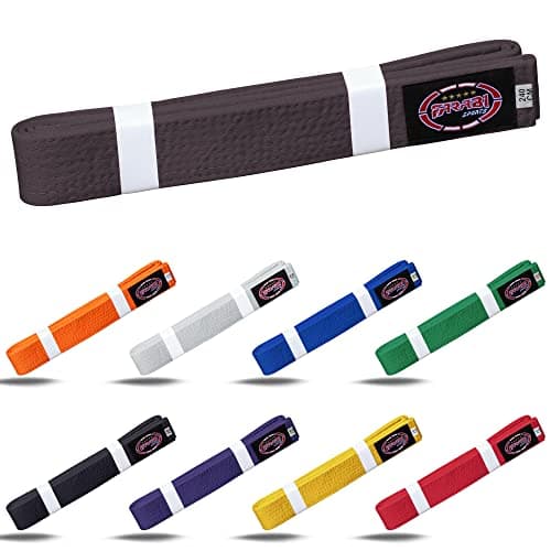 Image of Farabi Sports Karate Belt – Multiple Colors – Premium Martial Arts Belts for Karate and Taekwondo, Training & Competition – Single, Pack of 5, Pack of 10 (Brown, 280-cm)