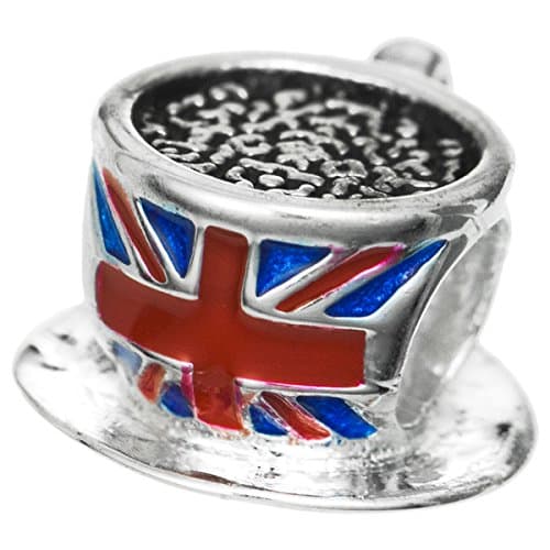 Image of TCC Sourcing 925 Sterling Silver UK British Flag Drink Cup Earl Tea Coffee Britain Enamel Bead For European Charm Bracelet