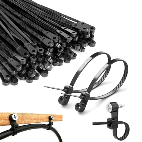 Image of 8 inch Black Zip Ties With Screw Hole,Heavy Duty Cable Ties for Cords 75 lbs Mountable head Zip Tie Screw Mount,Zip Wall Wire Ties for Indoor and Outdoor Use (200, 8 IN)