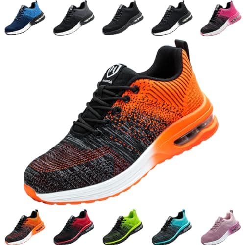 Image of Nasogetch Safety Trainers Steel Toe Cap Trainers Men Women Lightweight Breathable Safety Shoes Work Trainers with Cushioning Orange UK 11 Label Size 45