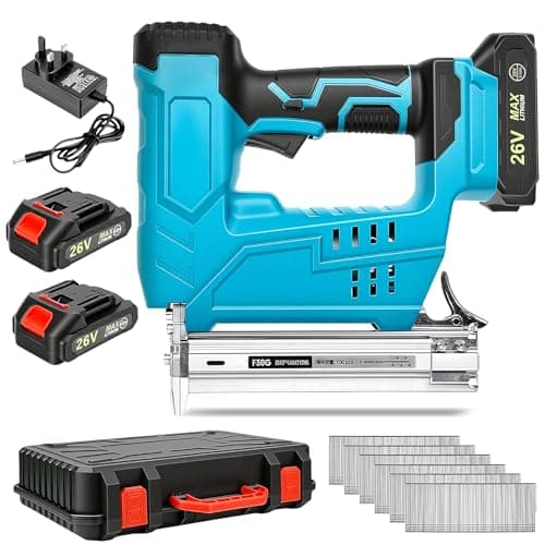 Image of WUDLEP 26V Cordless Nail Gun, Professional Electric Nail Gun with Tool Case, Equipped with 2 * 2000mAh Batteries and Fast Charger, 1000pcs Free Nails, for Home Improvement DIY Woodworking