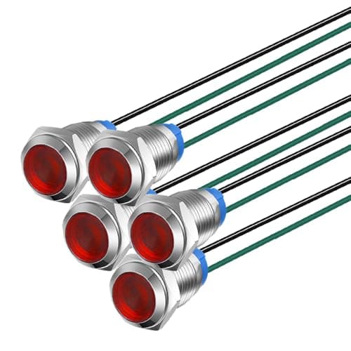 Image of Gebildet 5pcs 10mm Energy Saving LED Metal Indicator Light 3V-4.5V-5V-6V-7.5V-9VDC Waterproof Signal Lamp with Wire,Red