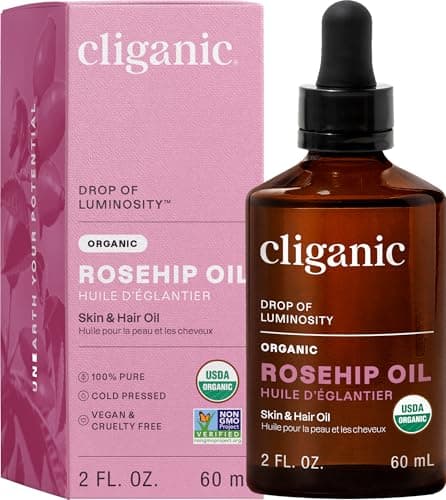 Image of Cliganic Organic Rosehip Seed Oil for Face, 100% Pure | Natural Cold Pressed Unrefined Non-GMO | Carrier Oil for Skin, Hair & Nails