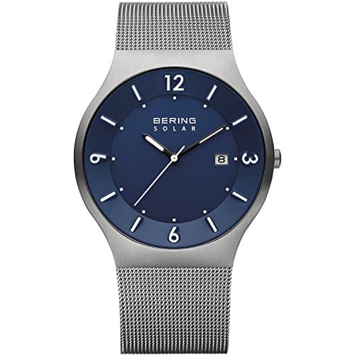 Image of BERING Men Analog Solar Collection Watch with stainless steel Strap and Sapphire Crystal 14440-007, Grey/Blue, 40