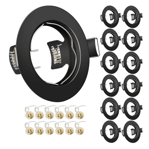 Image of Tofisr LED Recessed Ceiling Light Mounting Frame Round Black Spotlight Fittings incl. GU10 Socket, Cut-Out Hole Size:55mm-70mm, Downlight Frame for LED and Halogen, Not Included Bulbs, 12 Pack