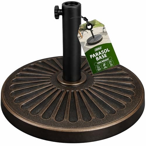 Image of ZENO Parasol Base 10KG | Concrete Filled Garden Umbrella Base | Parasol Weights | Heavy Duty Garden Parasol Stand | Round Weight Stand for Cantilever, Sun, Umbrella | Bronze Cast Iron Style