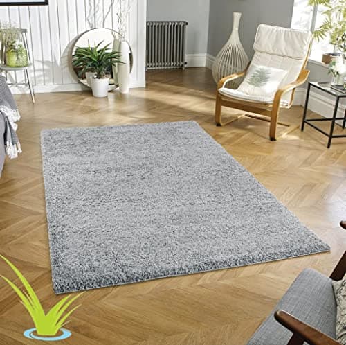 Image of Wadan 160x230cm Silver Shaggy Rugs Living Room |5mm Thick Pile | Extra Large Small Medium | Rectangular Size | Soft Touch | Living Room Area Rugs | Non Shedding