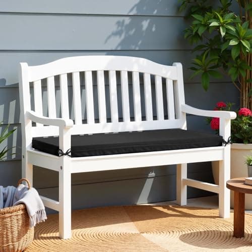 Image of Warmiehomy Garden Bench Cushion 3 Seater, 140CM Waterproof Bench Seat Pad Long Bench Cushion Outdoor with Removable Cover & Non-Slip Straps, 8CM Thick Seat Cushions for Dining Bench Indoor(Black)