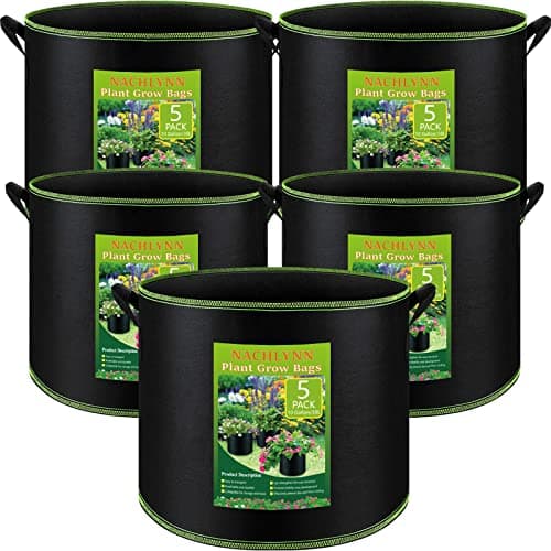 Image of NACHLYNN 5-Pack 10 Gallon Grow Bags with Handles Thickened Nonwoven Fabric Pots Heavy Duty Aeration Fabric Pots Plant or Fruits Flowers Plant