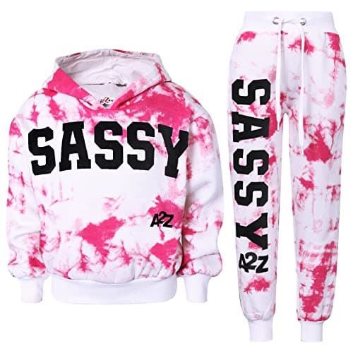 Image of A2Z 4 Kids Girls Tracksuit Tie Dye Sassy Fleece Hooded Crop Top - T.S Crop Sassy Pink 5-6