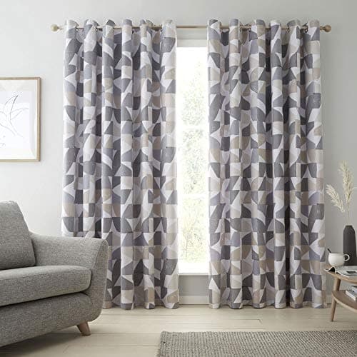 Image of Catherine Lansfield Oslo Geo Eyelet Curtains 66x90 Inch Grey