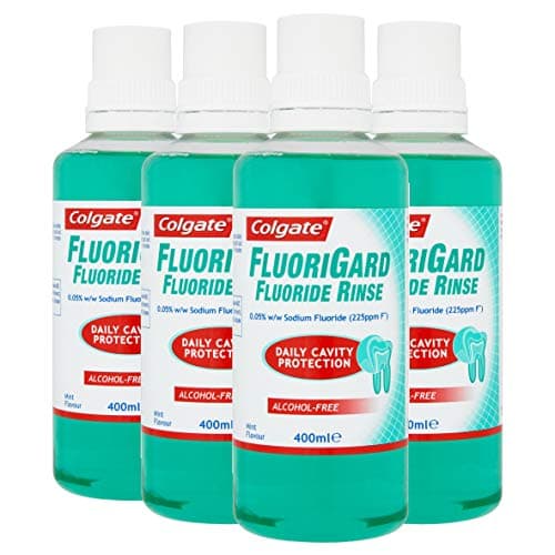 Image of Colgate Fluorigard Fluoride Rinse Alcohol Free Mouthwash 400 ml, Daily Cavity Protection, Mint Flavour, Pack of 4