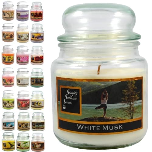 Image of SIMPLY SUBLIME SCENTS - Luxury Scented Candle - Exceptional Fragrance Oil - Medium Glass Jar, Up to 76 Hours - Clever Wax Formula for a Long, Clean & Even Burn - White Musk - Cotton Wick