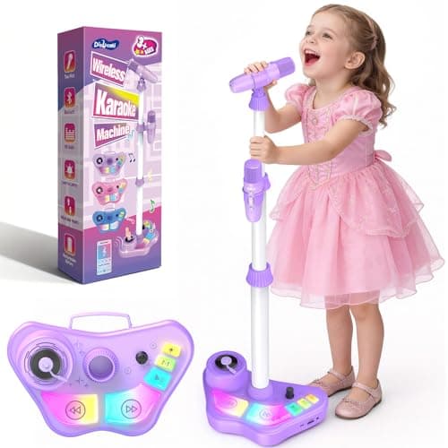 Image of Dislocati Girls Toys Age 3-12, Karaoke Machine 2 Microphones with Adjustable Stand Birthday Gifts for Girls Microphone for Kids Toys Age 3 4 5 6 7 8 9 10 Year Old Girl Gifts