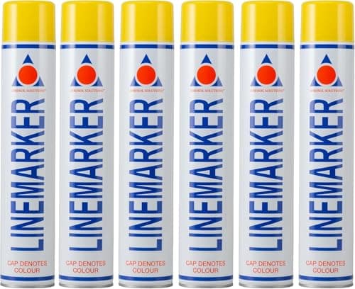 Image of Aerosol Solutions Line Marker, Grass and Road Spray Paint, Yellow, 750 ml (Pack of 6)