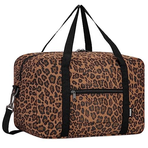 Image of WANDF Ryanair Cabin Bags 40x30x20 Foldable Underseat Small Travel Duffel 40x20x25 Water-Resistant Carry On Hand Luggage Overnight Bag for Women Men (Brown Leopard 20L with Should Strap)