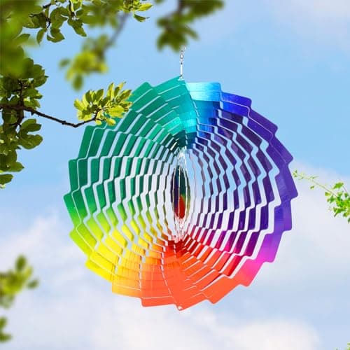 Image of Leisuremix Wind Spinners for Garden, 30cm (12 inch) 3D Wind Spinner, Garden Decorations Hanging Ornaments Outdoor Rainbow