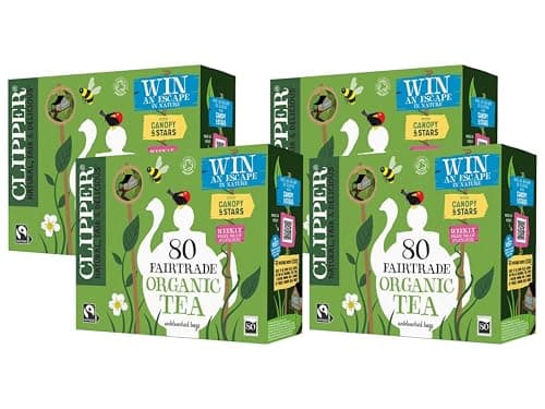 Image of Clipper Organic & Fairtrade Everyday -80 Tea Bags, Full-Bodied Black Tea, Plastic-Free Unbleached Biodegradable Plant-Based Tea Bags, Non-GM Organic Breakfast Tea (Pack of 4) from SuperfoodUK