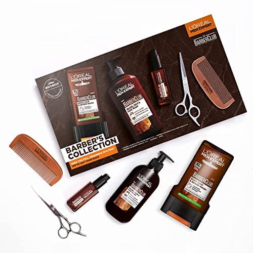 Image of L’Oreal Men Expert BarberClub Barber’s Collection Gift Set, Men’s Beard Grooming Gift For Him Featuring: Shower Gel [300ml], Beard, Face & Hair Wash [200ml], Beard & Skin Oil [30ml], Comb & Scissors
