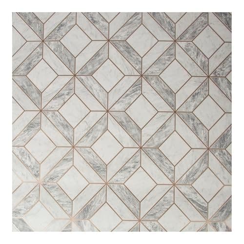Image of Contour Grey/White Marble Marquetry Washable Wallpaper | Paste the Wall | Grey Tile | Eco-Friendly