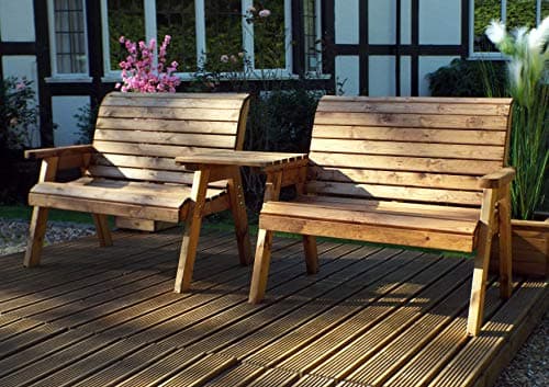 Image of Charles Taylor Trading Hand Made 4 Seater Chunky Rustic Wooden Furniture Set 2 Benches, Straight Tray