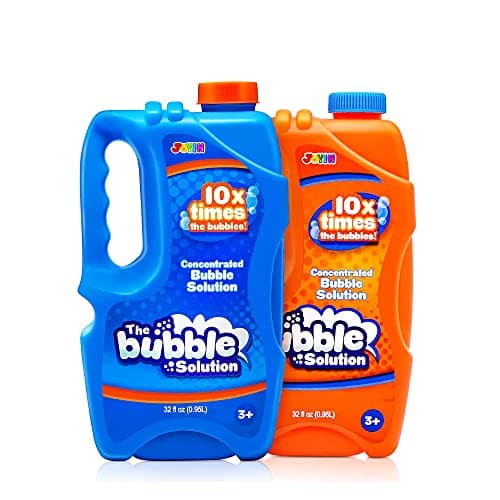 Image of JOYIN 2 Bottles Bubbles Refill Solutions 64 Ounce (up to 19 Litre) Big Bubble Solution, CONCENTRATED for Bubble Machine, Gun, Wand Refill Fluid Summer, Easter Toys(Blue+Orange)