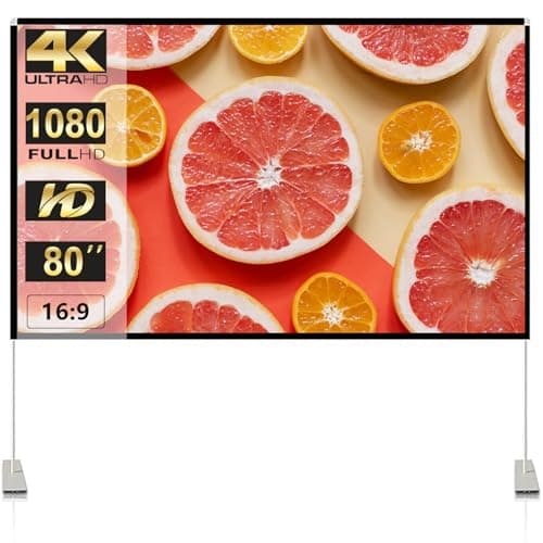Image of Projector Screen with Stand 80 inch Portable Projection Screen 16:9 4K HD Projections Movies Screen with Carry Bag for Indoor Outdoor Home Theater Backyard Cinema Travel
