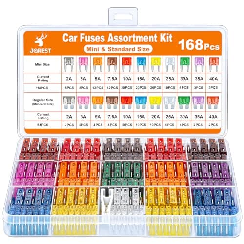 Image of JOREST 168 Pcs Car Fuse Assorted Kit, 114 Mini Blade + 54 Standard+ 1Pullers – 11 Specifications Mixed Auto Fuse: 2Amp 3A 5A 7.5A 10A 15A 20A 25A 30A 35A 40A