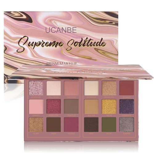 Image of UCANBE Matte Eyeshadow Palette Pro 18 Colors Pigmented Shimmer Glitter Eye Shadow Palette, Blendable Long Lasting Waterproof Rosy Makeup Cosmetics Halloween Valentine Gift Makeup Kit (04# Solitude)
