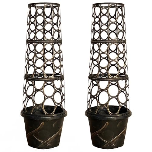 Image of YouGarden Pair of Tower Pot Flower Planters with Trellis Frames for Climbing Plants, Support Frame Cage Plant Pots for Gardens, Patios or Indoors Perfect for Climbing Plants in Gardens
