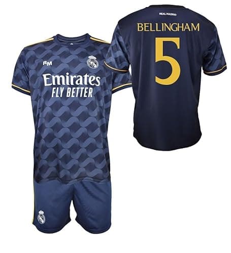 Image of Real Madrid Boys T-shirt and Pants Set - BELLINGHAM 5 - Away Kit of the Season 2023-2024 - Official Licensed Replica - Kids, blue, 8 Years