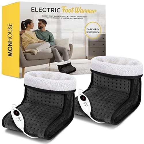 Image of MONHOUSE Electric Foot Warmer - Cold Feet Warmers for Home Use and Office Under Table Desk - Soft and Breathable Heating Pad - Relaxing Comfort Heat Therapy - Heated Foot Mat for Women & Men - D.Grey