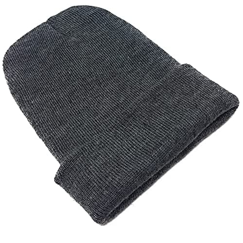 Image of Beanie Hat Mens Ladies Womens Unisex Slouch Winter Woolly Turn Up Knitted (Dark Grey)