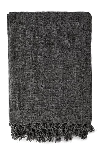 Image of Emma Barclay Throw Blanket For Sofas Bed Extra Large Soft Chenille Throws For Settees In Charcoal Throw Fleece Blankets - Darcy Collection 60" x 80" (152cm x 203cm) Charcoal