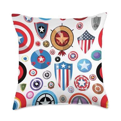 Image of Marvel Steve Rogers The Shields of Captain America Throw Pillow, 18x18, Multicolor