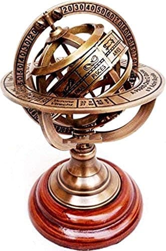 Image of THORINSTRUMENTS (with device) Brass Armillary Sphere Astrolabe On Wooden Base Maritime Nautical & Collectible Rustic Vintage Home Decor Gifts