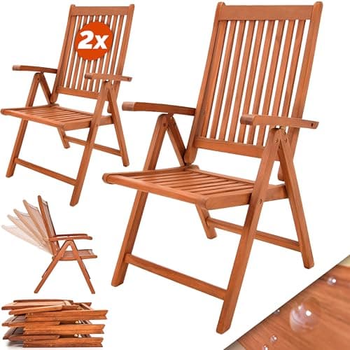 Image of CASARIA® 2x Vanamo High Back Garden Chairs | Wooden FSC®-Certified Eucalyptus | 5 Position Backrest | 160kg Load Capacity | Folding Armchairs | Outdoor Wood Patio Furniture Set