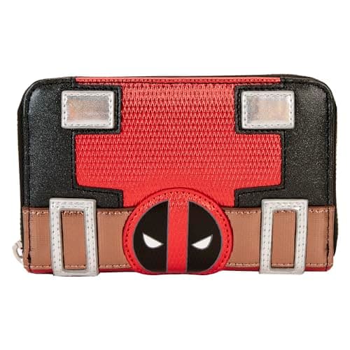 Image of Loungefly Marvel Deadpool Metallic Collection Cosplay Zip Around Wallet Red
