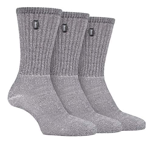 Image of Jeep - 3 Pairs Mens Vintage Cotton Cushioned Socks for Hiking Boots with Ribbed Leg (6-11, ECRU/Charcoal)