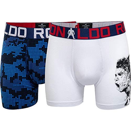 Image of CR7 2-Pack Boy's Cotton Trunk, Navy Multi/White, 7/9y