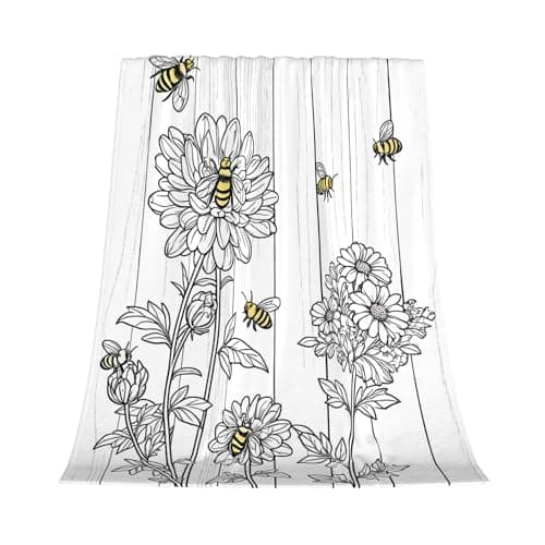 Image of Gelasgo Vintage Bee Fleece Blanket, Rustic Botanical Honeybee Throw, Lightweight Soft Flannel Blanket for Sofa, Couch & Bed, Farmhouse Home Décor, Picnic & Travel, Birthday Gift for Women 76x100cm